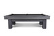 Side profile of the Dallas Pool Table by Doc & Holliday in Smoke Maple distressed grey finish, photographed with a styled backdrop. Emphasizes bold Parsons-style legs, rustic pine texture, and genuine leather drop pockets. Side profile of the Dallas Pool Table by Doc & Holliday in Smoke Maple distressed grey finish, photographed with a styled backdrop. Emphasizes bold Parsons-style legs, rustic pine texture, and genuine leather drop pockets.